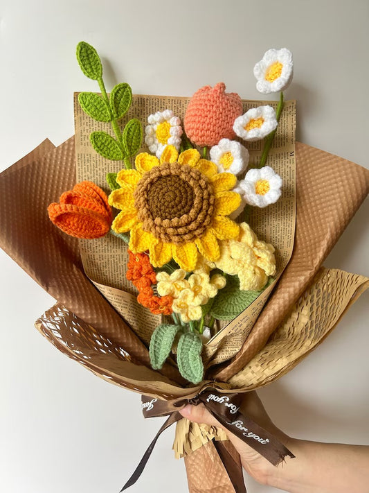 🌻 Handmade Crochet Sunflower Bouquet – Eternal Blooms for Every Occasion 🎁